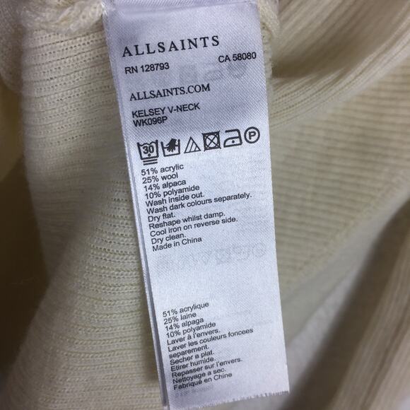Allsaints Kelsey Cream V-neck Knit Top Lightweight Small Italian Yarn Minimalist - Picture 6 of 14